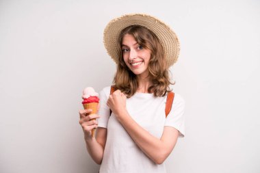 young girl with an ice cream. summer cocnept