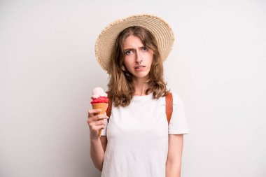 young girl with an ice cream. summer cocnept