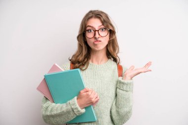 young girl with books. university student concenpt