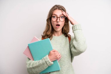 young girl with books. university student concenpt