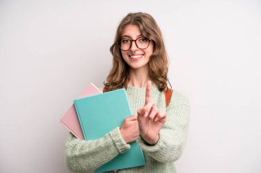 young girl with books. university student concenpt