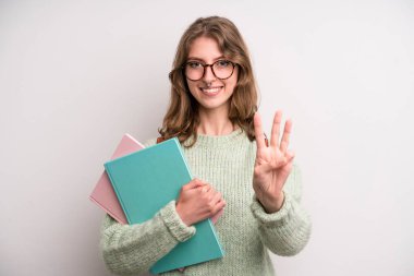 young girl with books. university student concenpt