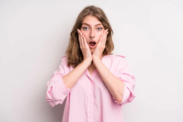 Teenager Young Girl Feeling Shocked Scared Looking Terrified Open Mouth — Photo