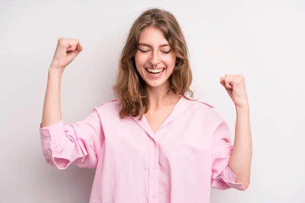 Teenager Young Girl Feeling Happy Surprised Proud Shouting Celebrating Success — Stockfoto