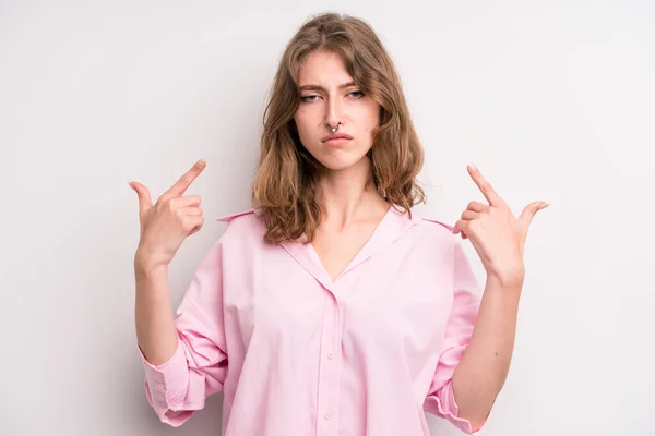 Teenager Young Girl Bad Attitude Looking Proud Aggressive Pointing Upwards — Photo