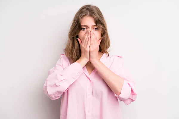 Teenager Young Girl Happy Excited Surprised Amazed Covering Mouth Hands — Foto de Stock