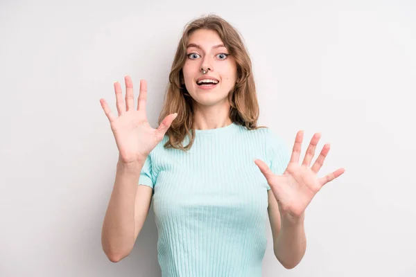 Teenager Young Girl Feeling Stupefied Scared Fearing Something Frightening Hands — Stockfoto