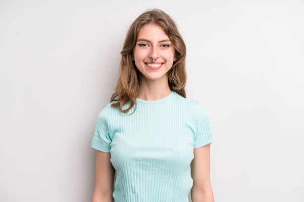 Teenager Young Girl Looking Happy Pleasantly Surprised Excited Fascinated Shocked — Foto de Stock