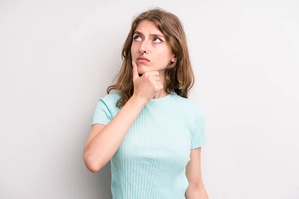Teenager Young Girl Thinking Feeling Doubtful Confused Different Options Wondering — Stockfoto