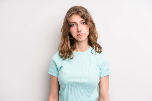 Teenager Young Girl Feeling Sad Stressed Upset Because Bad Surprise — Stockfoto