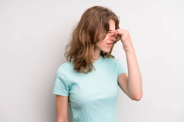 Teenager Young Girl Feeling Stressed Unhappy Frustrated Touching Forehead Suffering — Fotografie, imagine de stoc