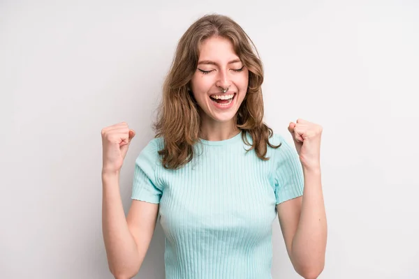 Teenager Young Girl Feeling Happy Positive Successful Celebrating Victory Achievements — Stockfoto