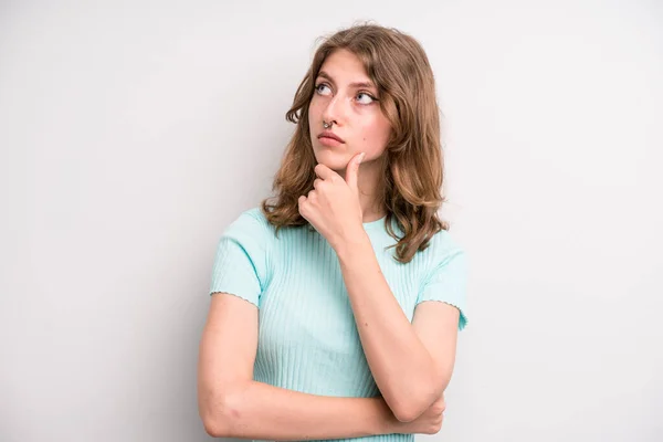 Teenager Young Girl Feeling Thoughtful Wondering Imagining Ideas Daydreaming Looking — Fotografia de Stock