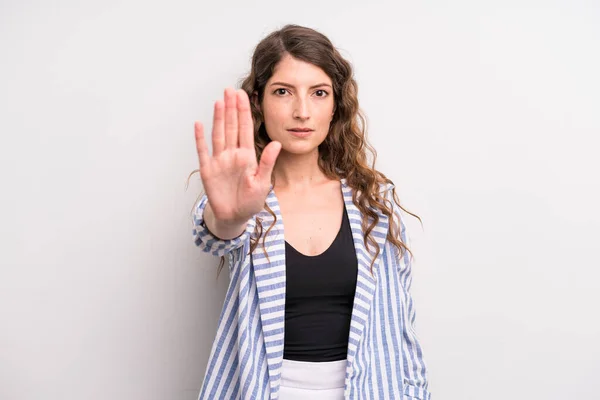 Young Adult Pretty Woman Looking Serious Stern Displeased Angry Showing — Stockfoto