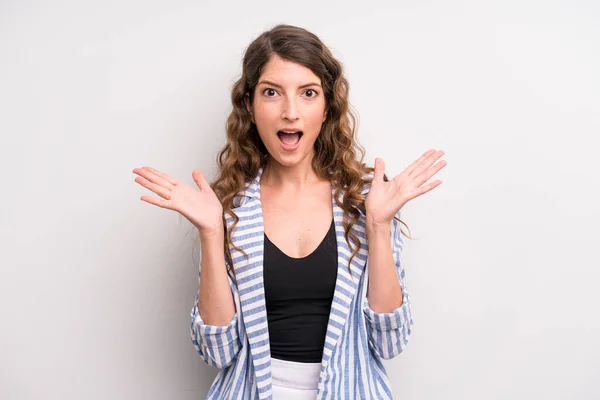 Young Adult Pretty Woman Feeling Happy Excited Surprised Shocked Smiling — Stockfoto