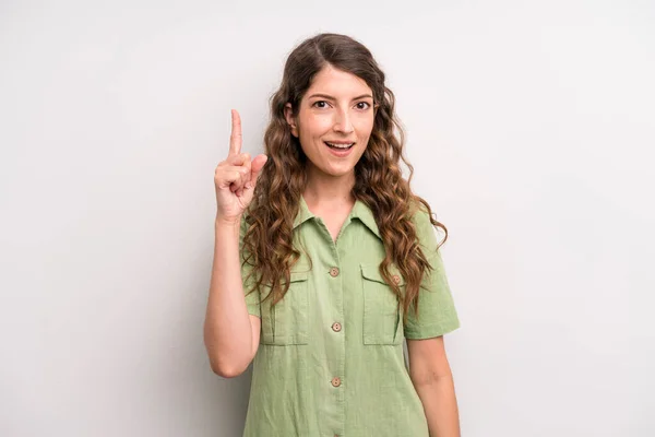 Giovane Donna Carina Adulta Sentirsi Come Genio Felice Eccitato Dopo — Foto Stock