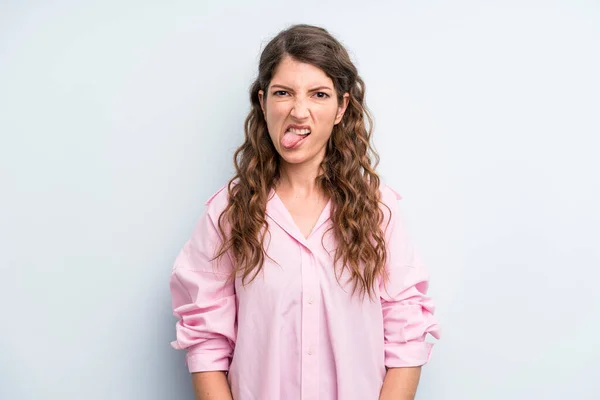 Young Adult Pretty Woman Feeling Disgusted Irritated Sticking Tongue Out — Photo