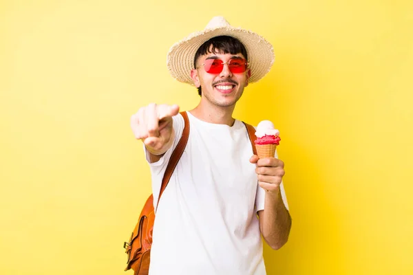 Young Adult Handsome Man Ice Cream Summer Concept — 스톡 사진