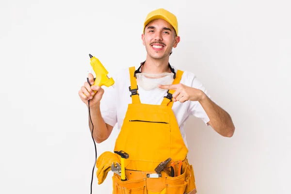 Young Adult Handsome Man Drill Handyman Concept — Zdjęcie stockowe