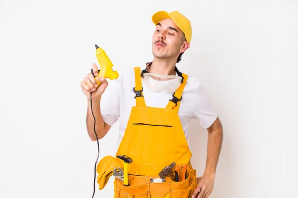 Young Adult Handsome Man Drill Handyman Concept — Stock fotografie