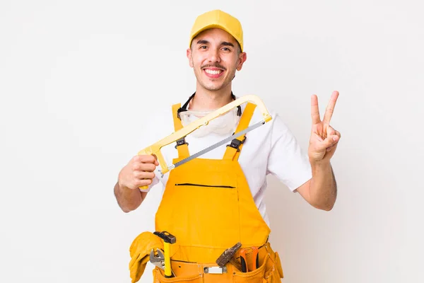 Young Adult Handsome Man Saw Handyman Concept — Foto de Stock