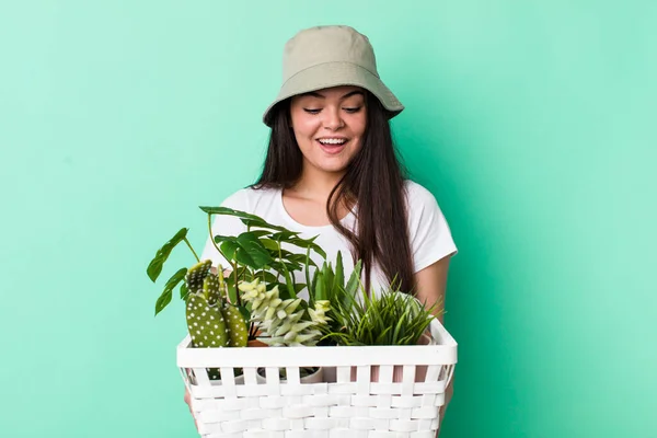 Young Pretty Woman Plants Gardering Concept — Stok fotoğraf