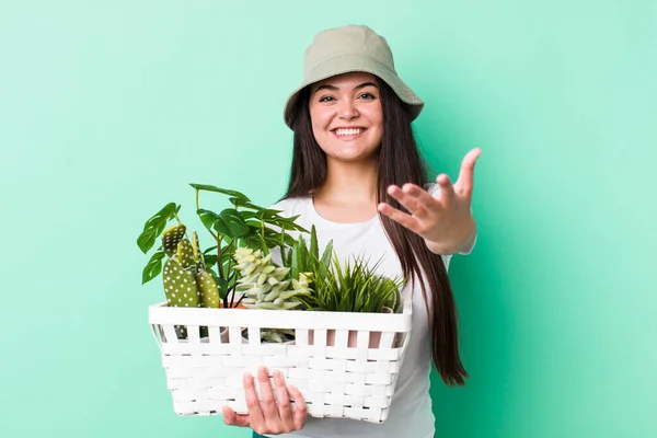 Young Pretty Woman Plants Gardering Concept — Stock Photo, Image