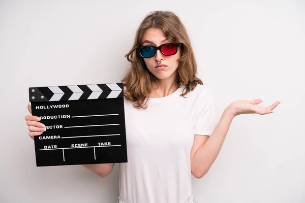 Young Girl Cinema Clapper Film Movie Concept — Fotografia de Stock