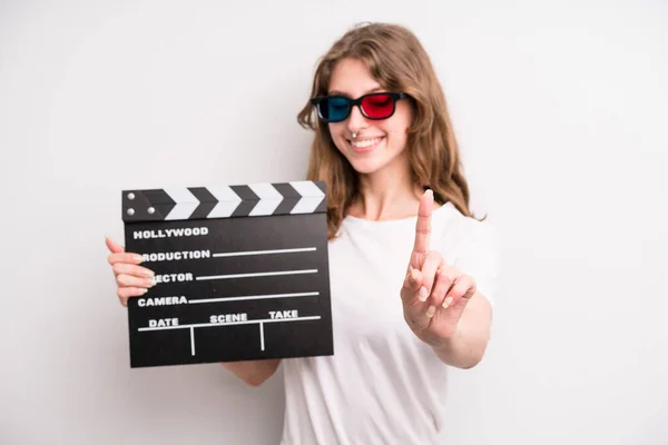 Young Girl Cinema Clapper Film Movie Concept — Stock Fotó