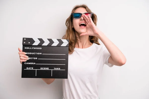 Young Girl Cinema Clapper Film Movie Concept – stockfoto