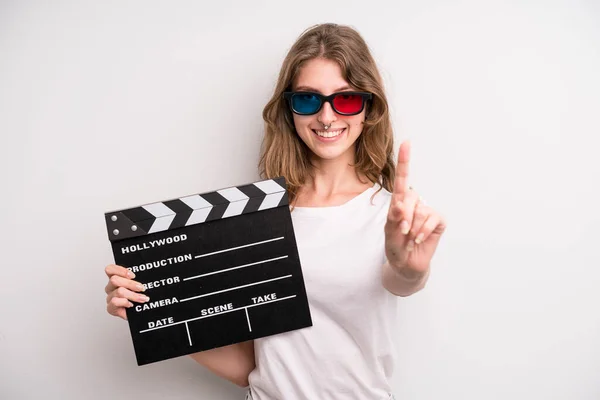 Young Girl Cinema Clapper Film Movie Concept — Stockfoto