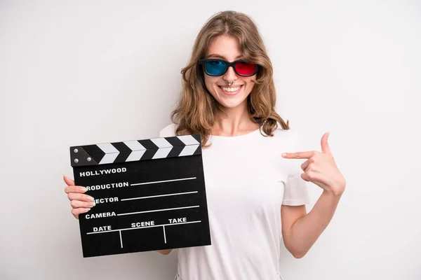 Young Girl Cinema Clapper Film Movie Concept —  Fotos de Stock