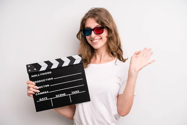 Young Girl Cinema Clapper Film Movie Concept — Stock Fotó