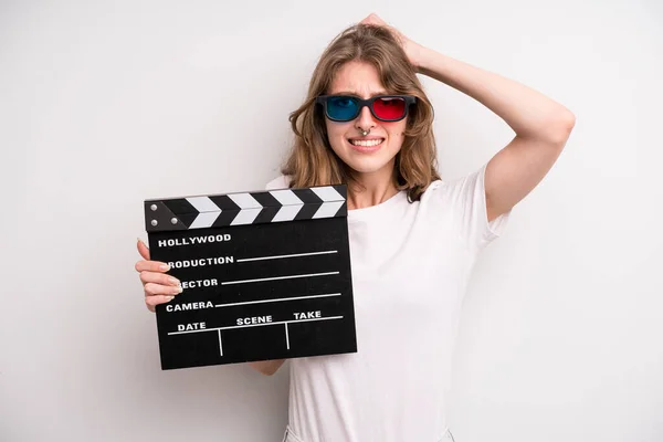 Young Girl Cinema Clapper Film Movie Concept — Foto Stock