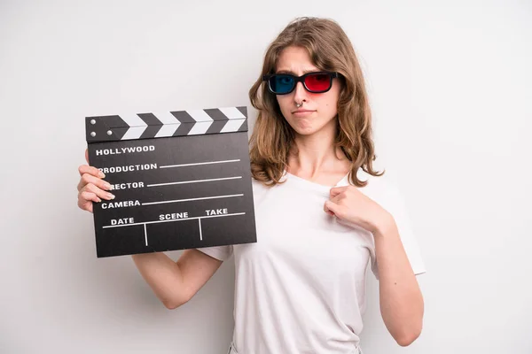 Young Girl Cinema Clapper Film Movie Concept — kuvapankkivalokuva