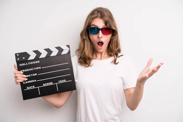 Young Girl Cinema Clapper Film Movie Concept — Stockfoto