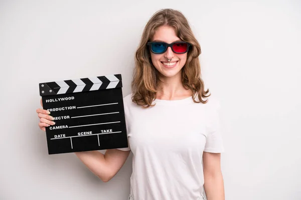 Young Girl Cinema Clapper Film Movie Concept — Fotografia de Stock