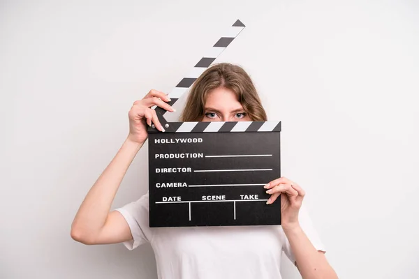 Young Girl Cinema Clapper Film Movie Concept — Fotografia de Stock
