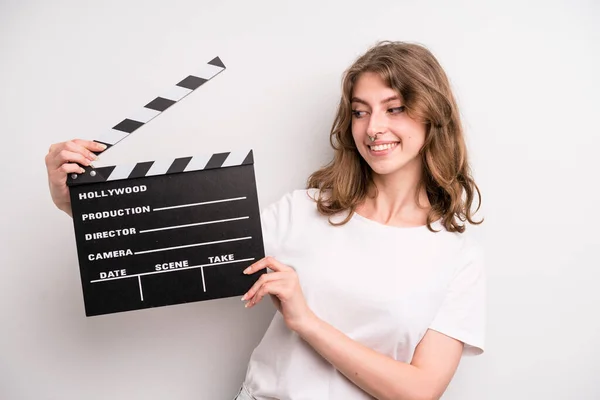 Young Girl Cinema Clapper Film Movie Concept — ストック写真