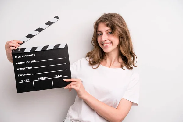 Young Girl Cinema Clapper Film Movie Concept — Fotografia de Stock