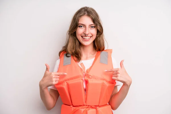 Young Girl Life Jacket Boat Concept — Stockfoto