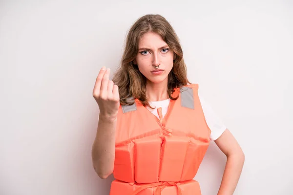 Young Girl Life Jacket Boat Concept — Stockfoto