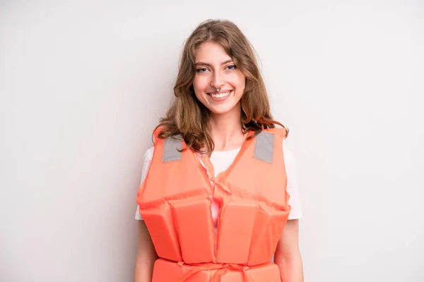Young Girl Life Jacket Boat Concept — Stock Fotó