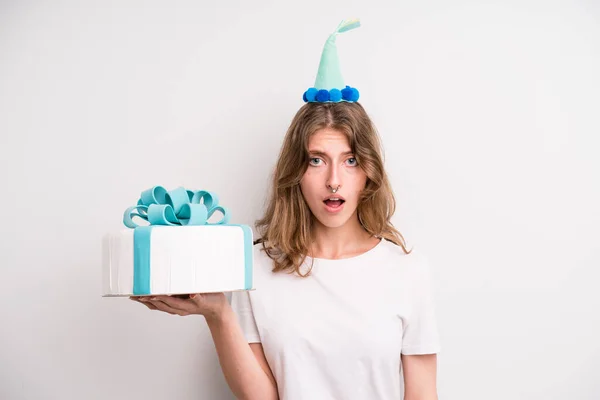Young Girl Holding Birthday Cake — Photo