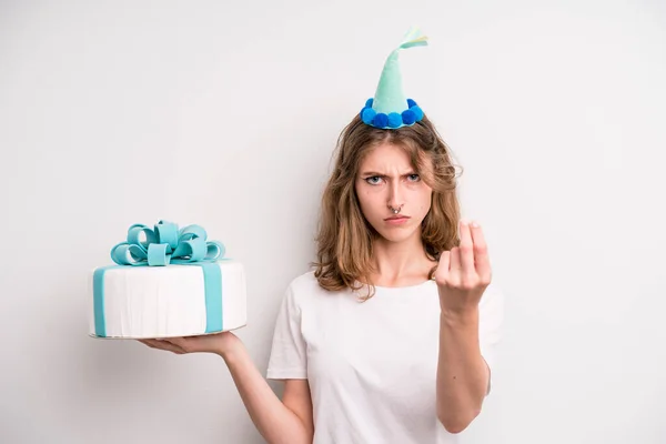 Young Girl Holding Birthday Cake — Stock Fotó