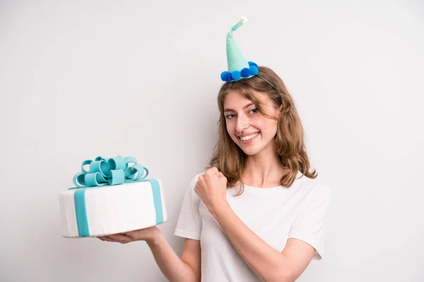 Young Girl Holding Birthday Cake — Stock Photo, Image