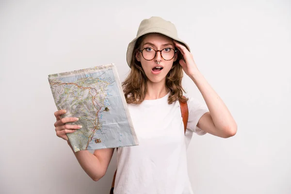 Young Girl City Map Tourist Concept — Photo