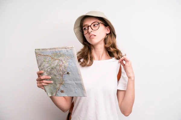 Young Girl City Map Tourist Concept — Zdjęcie stockowe