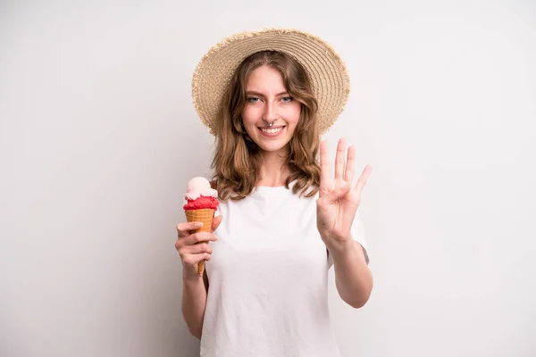 Young Girl Ice Cream Summer Cocnept — Stockfoto