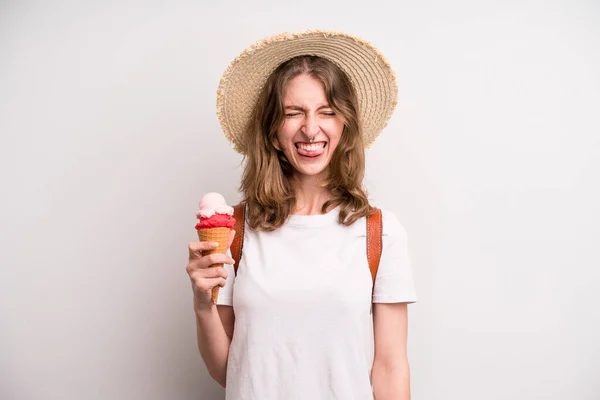 Young Girl Ice Cream Summer Cocnept — Foto Stock